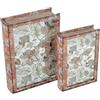 DRW Set di 2 scatole libro in legno dm con specchio e interno in velluto naturale, bianco e verde 30x20x7cm e 24x16x5cm