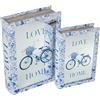 DRW Set di 2 scatole libro in legno dm con specchio e interno in velluto blu e bianco 30x20x7cm e 24x16x5cm