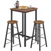 WOLTU Set Mobili da Bar Tavolo con 2 Sgabelli Alti Arredo per Cucina in Acciaio Legno, Tavolo Cucina 60 x 60 x 100 cm, Marrone rustico + Nero