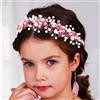 IYOU Elegante Sposa Fascia per Capelli Floreale Rosso Matrimonio Copricapo Perle Comunione Accessori Capelli per Bambina di Fiore