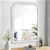 Lzuso Specchio da parete con cornice in legno bianco da 65 x 45 cm, grandi specchi rettangolari arrotondati rustici per camera da letto, bagno, soggiorno, specchio da toeletta da appendere
