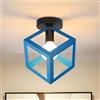 iDEGU Lampada da Soffitto Moderna a Forma di Gabbia Cubo Geometrico Plafoniera Vintage E27 illuminazione per Camera da Letto, Soggiorno, Ristorante,16 cm, Blu