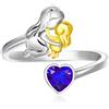 Qings Settembre Zaffiro Anello Pietra di Nascita con Design Madre Figlia in Argento Sterling 925 Anello Mama e Figlia con Cuore Zircone per Mamma Nonna Moglie Donne