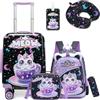 HTgroce 5pcs Valigia per Bambini Ragazze, Zainetto Bambina, Valigia Bambino con Maniglia Retrattile con ruote girevoli a 360 °