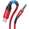 JSAUX Cavo da USB C a 3,5mm jack 0,5m, Adattatore USB C a 3,5 mm Audio Aux Cavo Cuffia Stereo Auto Compatibile con iPhone 15 Pro Max/15 Pro/15 Plus/15, Samsung Galaxy S24 S23 S22 Ultra-rosso