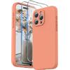 SURPHY Cover per iPhone 15 Pro Max con Cordino e 2 *Vetro Temperato, Silicone Custodia per iPhone 15 Pro Max, Protezione Fotocamera, Aranciata