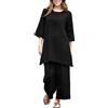 HEONSATI Completo Donna Casual Estiva in Lino Tuta Elegante Cotone e Lino Curvy Completi T-Shirt e Pantalone a Gamba Larga Tute Due Pezzi Cotone da Casa Leggeri Mare Tuta Sportiva Slim Fit da Spiaggia