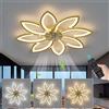 YUNZI 90CM Fiore Ventilatore da Soffitto con Luce E Telecomando Soggiorno LED Dimmerabile Plafoniera con Ventilatore Reversibile DC Motore Silenzioso 6 velocità per Camera da Letto-Gold||90CM