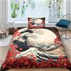 HOTGE Onde dell'oceano Copripiumino 3D Completo Stampa Matrimoniale Stile giapponese 3D Set Biancheria Da Letto 3 Pz Microfibra Ipoallergenico Per Ragazzi Ragazze Adulti Single（135x200cm）