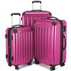 HAUPTSTADTKOFFER - Alex - Set di 3 valigie, 4 Doppie ruote, Nero brillante, (S, M & L), 235 litri, Colore Magenta