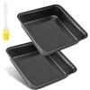APOMOONS Set di 2 Pirottini Quadrati in Acciaio Inox con Rivestimento Antiaderente, Ideali per Torte, Brownie, Lasagne con Pennello A Olio Giallo, 22 * 22 * 5,5 cm Nero