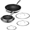 Hexclad Hybrid - Set da 7 pentole antiaderenti con coperchi e wok in metallo, cassaforte, pronto a induzione