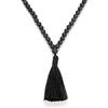 Self-Discovery Mala Collana Yoga Gioielli Collana lunga nappa con perline Jasper con 108 perline Mala per donne o uomini (Pietra lavica nera (Black Lava Stone))