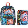 VARZI Seven School Pack Rules Boy SJ Ever: Zaino Doppio Scomparto + Astuccio Triplo 3 Zip Completo 45 Pezzi, Stile e Praticità per la Scuola 1956