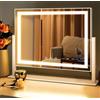 LuxeVue Specchio da trucco con illuminazione, specchio cosmetico illuminato, 46 x 36 cm, specchio Hollywood con 3 modalità di luce, specchio rotondo rimovibile, girevole a 360°, telaio in metallo