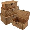 Piashow Cesto in rattan con coperchio, 3 pezzi Cesto portaoggetti in giunco marino naturale, Cesto portaoggetti multifunzionale, Cesto per scaffale intrecciato (B)