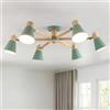 Schindora Verde Lampadario Camera Da Letto 6 Luci,Legno E Ferro Lampadario Soggiorno A Bracci Luminosi Regolabili lampadari E27 Ø82Cm Moderno Lampadario Cucina Per Letto Casa Camera Salotto