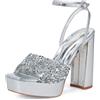 Zhabtuc Sandali da Donna con Tacco Alto Texture Lucertola Tacco 12 cm Cinturino alla Caviglia Peep Toe Strass Abbellimento, oro, 38 EU