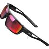 ATTCL Occhiali da sole polarizzati sportivi da uomo, per ciclismo, guida, pesca, protezione UV 100%, UV400, CAT 3 CE, Nero/Rosso a specchio, Medium