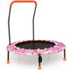 COSTWAY Trampolino per Bambini da Interno ed Esterno, Tappeto Elasctico Bambini 3-6 Anni in Acciaio con Maniglia Rimovibile, Luci LED, Cuscinetti Antiscivolo e Copertura Protettiva (Rosa)