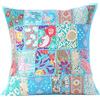 Eyes of India - Colorato Patchwork Cuscino Decorativo Divano Copricuscino Custodia Copridivano Indiano Bohémien Accento Colorato Boho Chic Fatto a Mano Cover - Blu, 24 X 24 in. (60 X 60 cm)