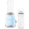 Smeg, Frullatore da Tavolo Compatto PBF01PBEU, 2 Livelli di Velocità, Sicurezza Blocco Motore, 2 Bottiglie da 600 ml in Dotazione, Base Antiscivolo, Avvolgicavo Integrato, 300W, Azzurro Pastello