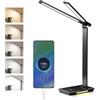 LENDOO Lampada Scrivania Led, Luce Scrivania Doppia Testa Batteria 2000 mAh/Porte USB, 5 Modalità Colore, Lamp Lettura Dimmerabile, Lampada Tavolo Touch, Piccola Lampada Notturna Integrata Per Camera