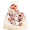 Llorens 1017406 - Bambola Mimi, con occhi azzurri e corpo morbido, con orso Oufit, ciuccio, catenella e cuscino, 42 cm