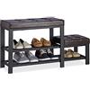 Relaxdays Panca Scarpiera con Sgabello, Seduta Imbottita, 2 Ripiani, per Bambini, HxLxP: 50 x 90,5 x 30,5 cm ca, Marrone