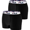 FILA Boxer Uomo Cotone, Mutande Uomo, elasticizzati, comodi (set di 2), Nero, Taglie XXL