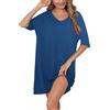 Irdcomps Camicia Notte Donna Cotone Estivi Maniche Corte Vestito da Notte Corta Camicie Notte Donna Sciolto Scollo a V Pigiama Blu 3XL