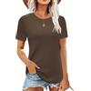 Aottori Maglietta Donna Manica Corta Girocollo Maglia Cotone Elegante Basic T-Shirt Leggero Top Elasticizzato Casual Tee Shirt Tinta Unita Marrone L