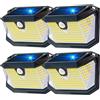 LEIORIO Luci Solari Esterno,Faretto Led Da Esterno Con Sensore Di Movimento 202LED 3Modos Illuminazione a 270°, Applique Solare Impermeabile IP65 Per Ingresso, Patio, Garage, Giardino (4 Pezzi)