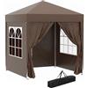 Outsunny Gazebo 2x2 m Pop-up Impermeabile con 4 Pareti Rimovibili, Gazebo Pieghevole in Metallo e Oxford con Borsa da Trasporto, Marrone