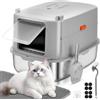 Papettly Lettiera Gatto Chiusa in Acciaio Inox-Lettiera Gatto Acciaio Inox XXL 58x42x40cm, Lettiera Acciaio Inox per Gatti Antiaderente, Anti-Odore, Facile da Pulire con Paletta, Spazzola e Tappetino
