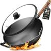 na Friedewald - Wok in ghisa con coperchio, adatto a piani cottura a induzione, 33 cm, 5 l, adatto a tutti i piani cottura, grande padella da griglia e cottura, rivestimento antiaderente