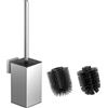 WAVEWO Scopino per WC in Silicone Con Supporto - Set Con 2 Testine e Porta Scopino in Acciaio Inox 304 per Pulizia Bagno (Quadrato Argento)
