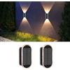 A.bigwhale Luce Solare LED Esterno, 2 Pezzi Applique Solare Esterno, Lampada da Esterno Solari Up Down Parete impermeabile, Luce Regolabile 3 Colori per recinzione parete terrazza giardino balcone decorazione