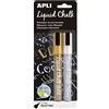 APLI 014847 2 marcatore gesso cancellabile, punta rotonda, Oro/Argento, 2 Pezzi