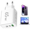 Generic Caricatore USB a 3 porte - Blocco caricabatterie per telefono USB multiporta da 65 W | 1 porta USB+2 PD, accessorio da viaggio, caricatore da muro per la maggior parte degli smartphone e tablet