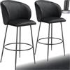 TecTake® Set da 2 Sgabelli, Sgabello da Bar alto con Schienale Imbottito in Velluto con poggiapiedi, Gambe in Acciaio Zincato, Piedini Antiscivolo, Per Cucina, Bar, Sgabello da Bistrot - Nero/Nero