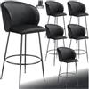 TecTake® Set da 6 Sgabelli, Sgabello da Bar alto con Schienale Imbottito in Velluto con poggiapiedi, Gambe in Acciaio Zincato, Piedini Antiscivolo, Per Cucina, Bar, Sgabello da Bistrot - Nero/Nero
