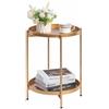 HollyHOME Tavolino Rotondo Piccolo Oro Tavolino da Salotto Metallo Tavolino Basso 2 Ripiani Comodino Camera da Letto Tavolino da Divano per Soggiorno Balcone Patio, Dorato