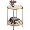 HollyHOME Tavolino Rotondo Piccolo Oro Tavolino da Salotto Metallo Tavolino Basso 2 Ripiani Comodino Camera da Letto Tavolino da Divano per Soggiorno Balcone Patio, Dorato & Bianco