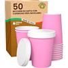 Baciato Caffè 50 Bicchieri Caffè ASPORTO in Carta Rosa 200ml con COPERCHIO in Carta Bevande Calde e Fredde Tè Infusi Acqua Ecologici Biodegradabili Tazze Monouso Colorate + 50 Coperchi in Carta con Beccuccio