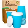 Baciato Caffè 50 Bicchieri Caffè ASPORTO in Carta Azzurro 200ml con COPERCHIO in Carta Bevande Calde e Fredde Tè Infusi Acqua Ecologici Biodegradabili Tazze Monouso Colorate + 50 Coperchi in Carta con Beccuccio