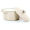 ECHTWERK Casseruola in ghisa Echtwerk con rivestimento in smalto, pentola in ghisa, padella per arrosti con coperchio, teglia rotonda per pane, adatta per forni, griglie, barbecue e induzione, crema, 3,5 L