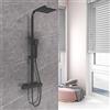 OCEAN ITALY S.R.L. OCEAN ITALY Colonna Doccia con Soffione Acciaio Inox 20x20cm, Gruppo Doccia con Miscelatore Termostatico, Saliscendi Doccia Moderno Quadrato Regolabile 73-115cm, Nero Opaco