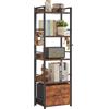 Aibiju YD-BC001H - Libreria industriale a 5 ripiani con cassetti in tessuto, ripiano autoportante per soggiorno, camera da letto, cucina, ufficio, struttura in acciaio, colore marrone rustico