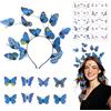 KASESSS 1Pcs Cerchietto Farfalla, 8Pcs Mollette Capelli Donna, 10Pcs Tatuaggi Temporanei, Farfalla Cerchietto, Capelli Farfalla Accessori Set per Carnevale Styling Accessori (Blu)
